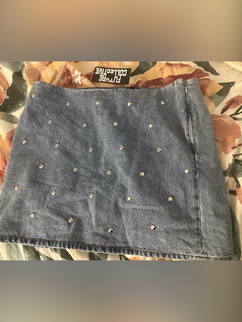 Embellished Light Blue Denim Mini Skirt